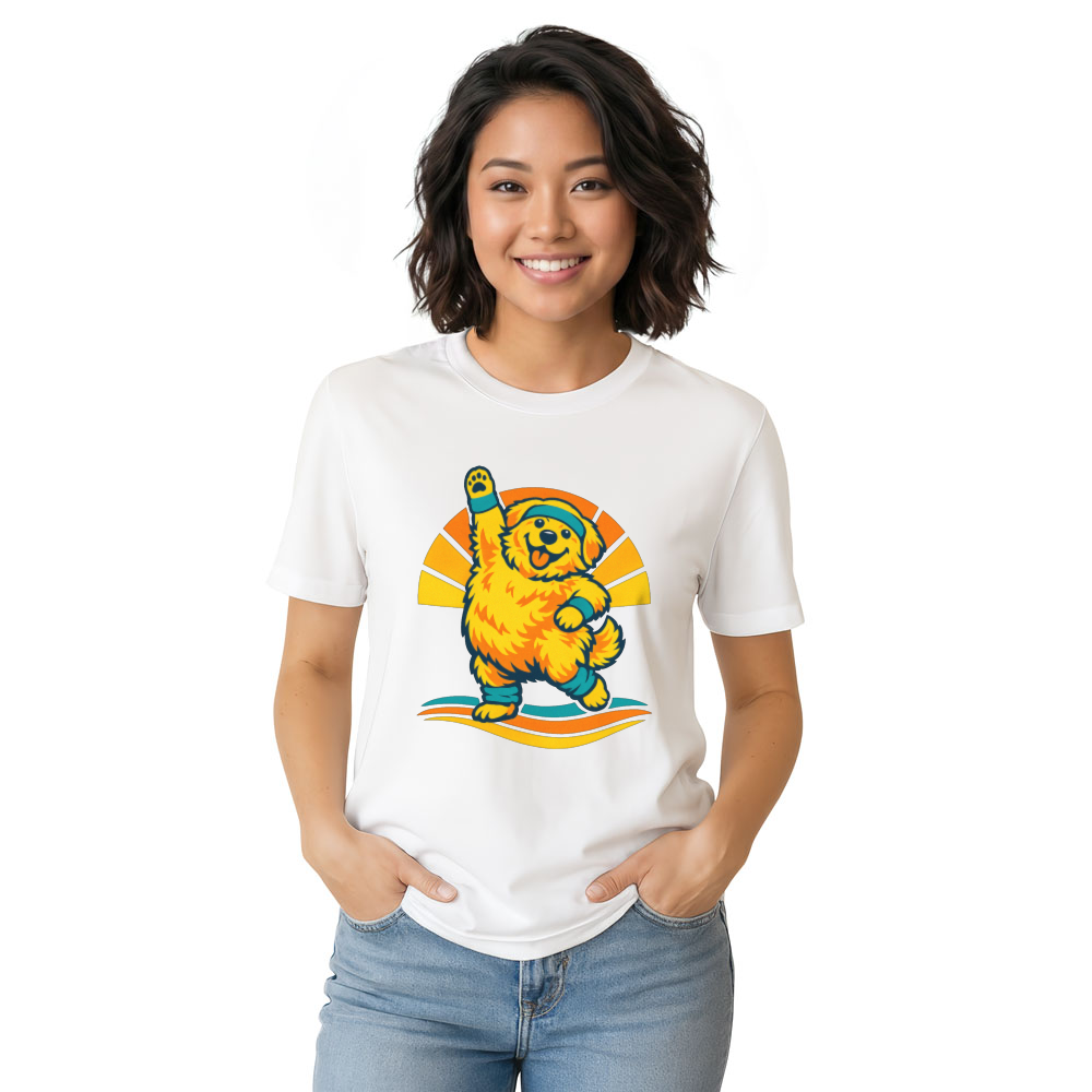 Retro Golden Aerobics Chubby Dog Tee Quirky Gifts for Men Women Boy Kids T-Shirt