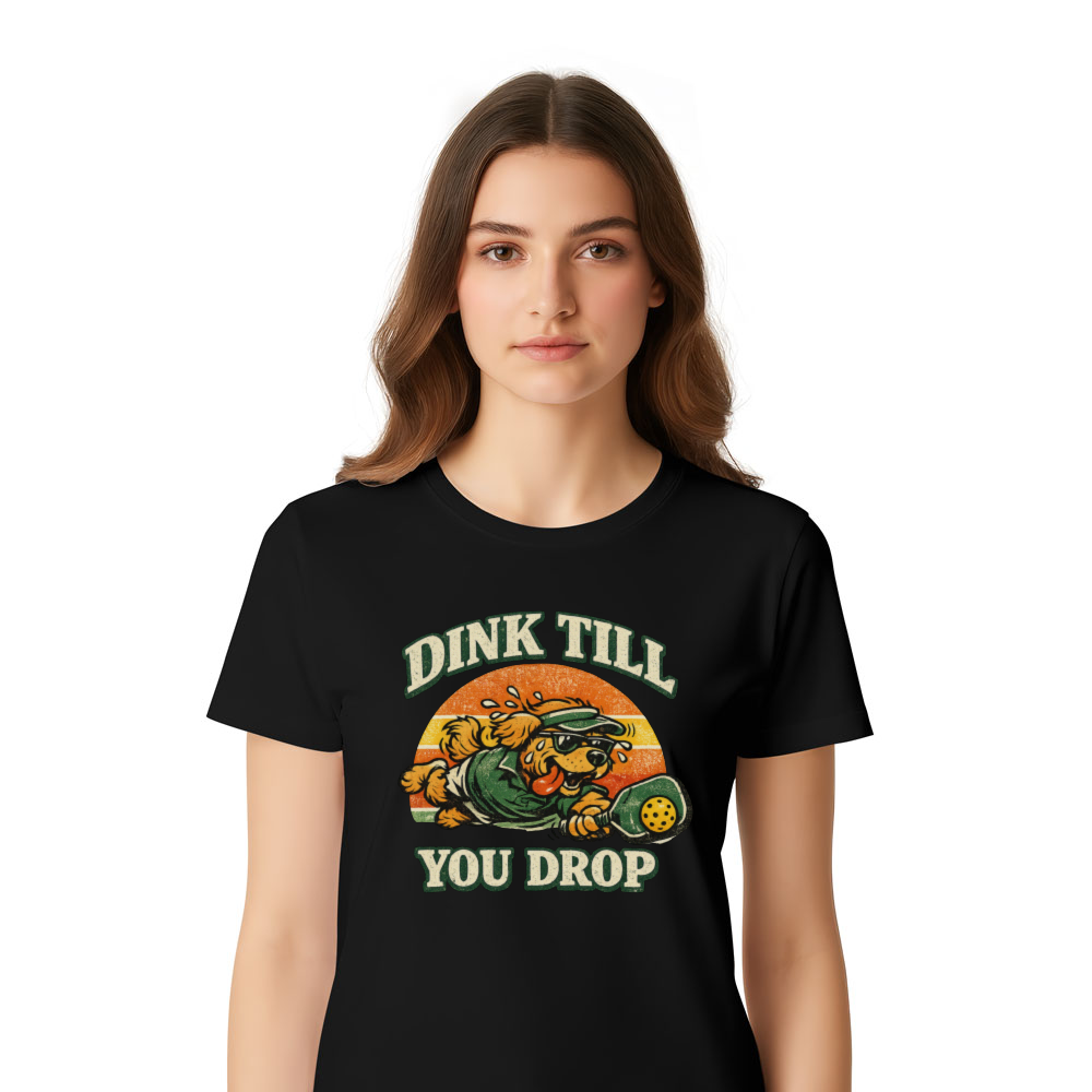Dink Till You Drop Vintage Golden Retriever Pickleball Mascot Retro Gifts for Men Women Boy Kids T-Shirt