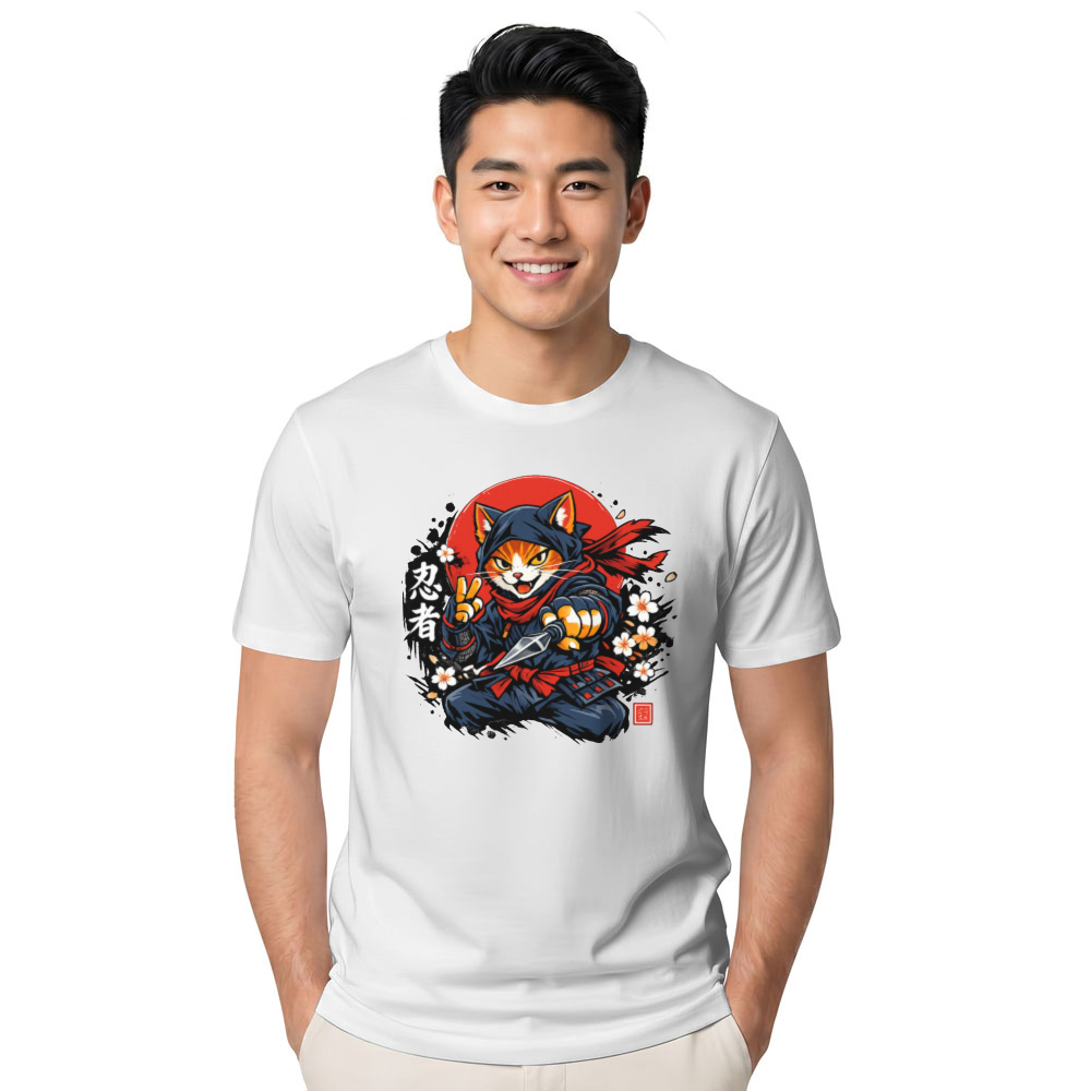 Neko Shinobi Ninja Cat T-Shirt Ukiyo-e Rising Sun Graphic Novelty Gifts for Men Women Boy Kids T-Shirt