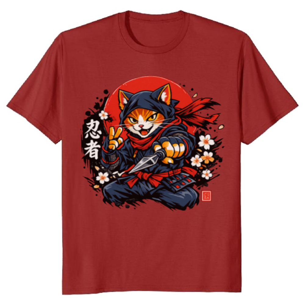 Neko Shinobi Ninja Cat T-Shirt Ukiyo-e Rising Sun Graphic Novelty Gifts for Men Women Boy Kids T-Shirt