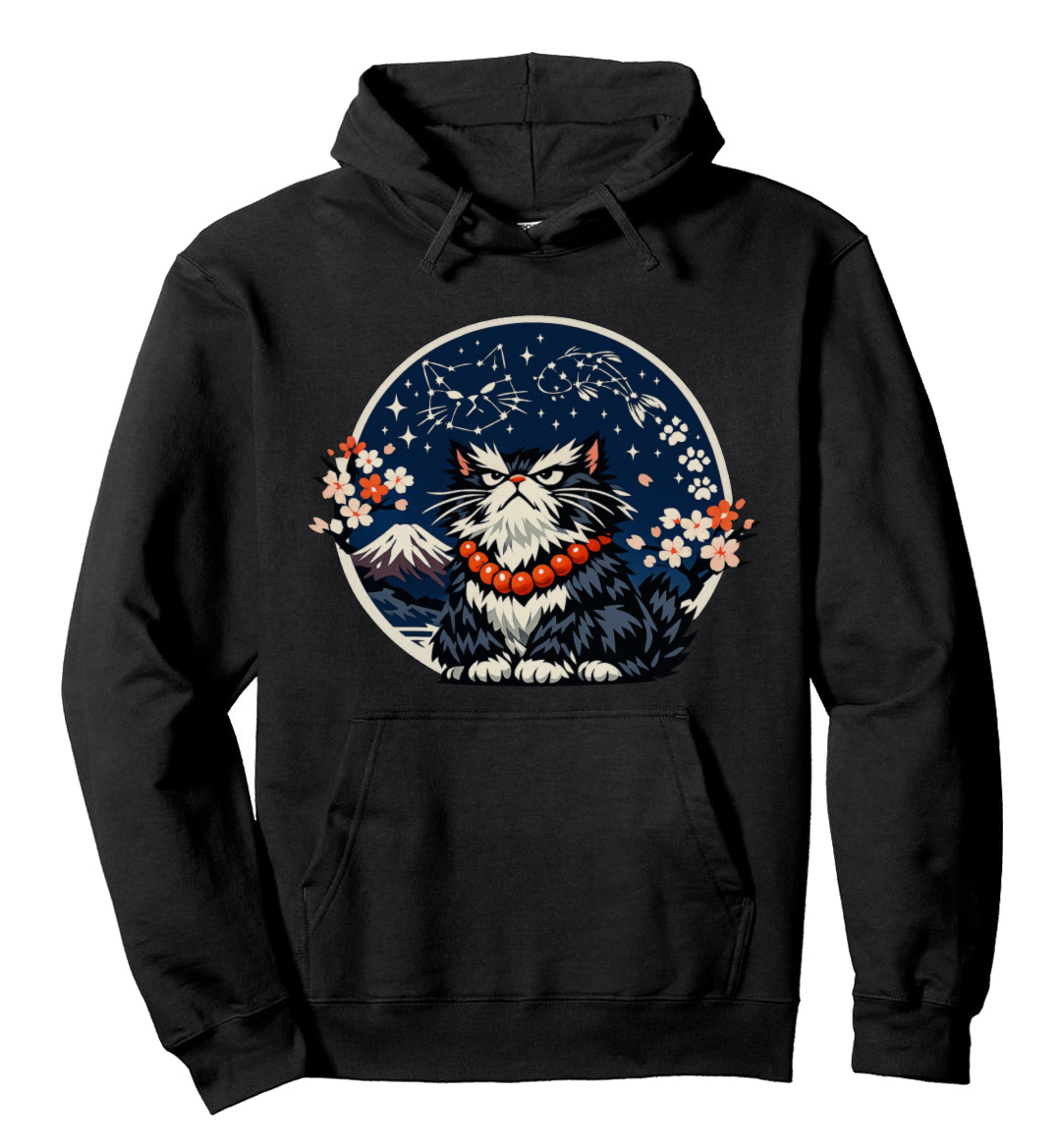 Ukiyo-e Grumpy Cat Hermit Pullover Hoodie Mystical Gifts for Men Women Boy Kids Pull Over Hoodie