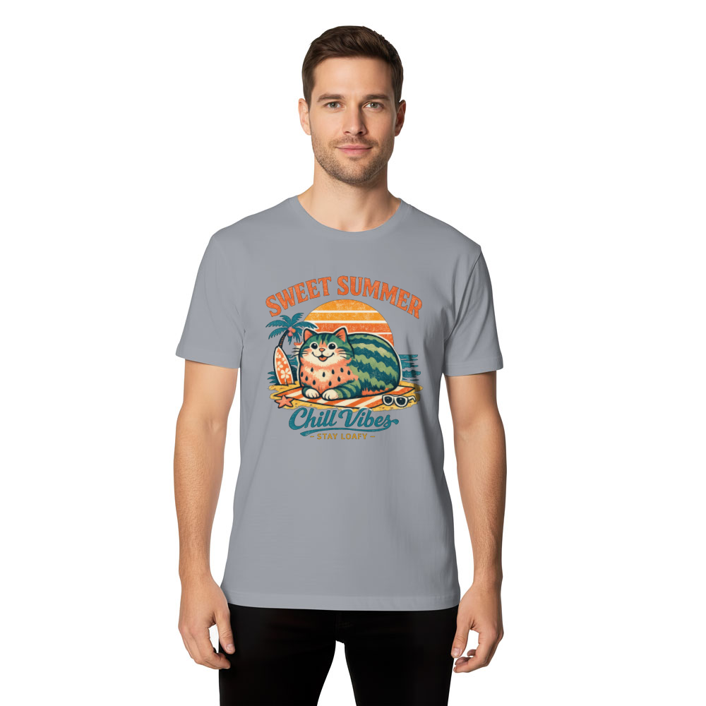 Retro Watermelon Cat Loaf Summer Graphic Tee Cute Gifts for Men Women Boy Kids T-Shirt