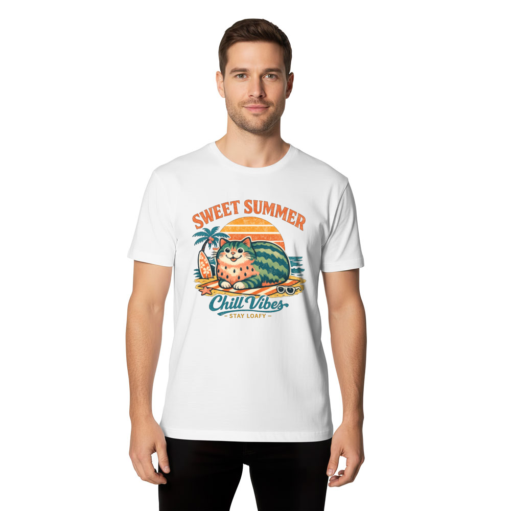 Retro Watermelon Cat Loaf Summer Graphic Tee Cute Gifts for Men Women Boy Kids T-Shirt