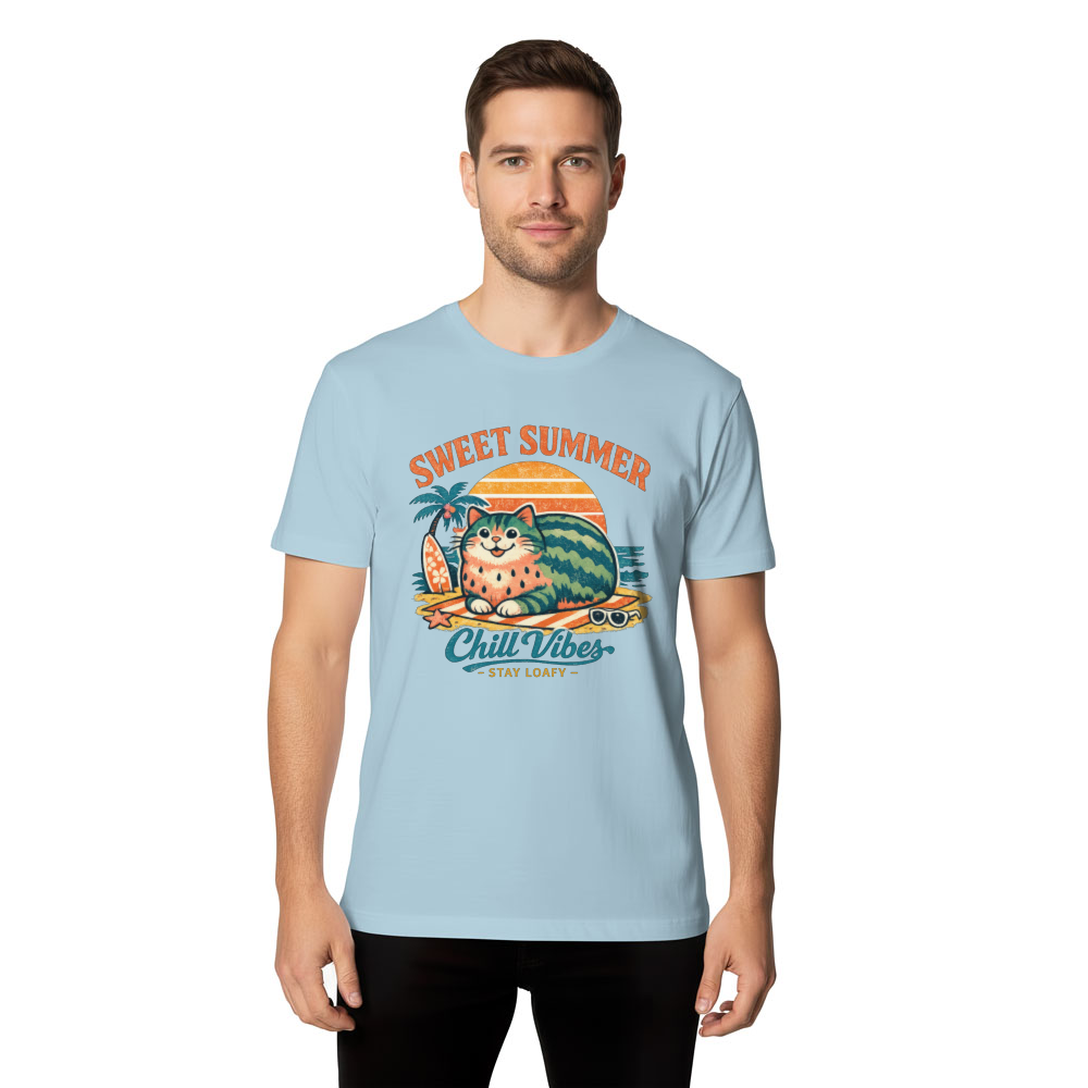 Retro Watermelon Cat Loaf Summer Graphic Tee Cute Gifts for Men Women Boy Kids T-Shirt