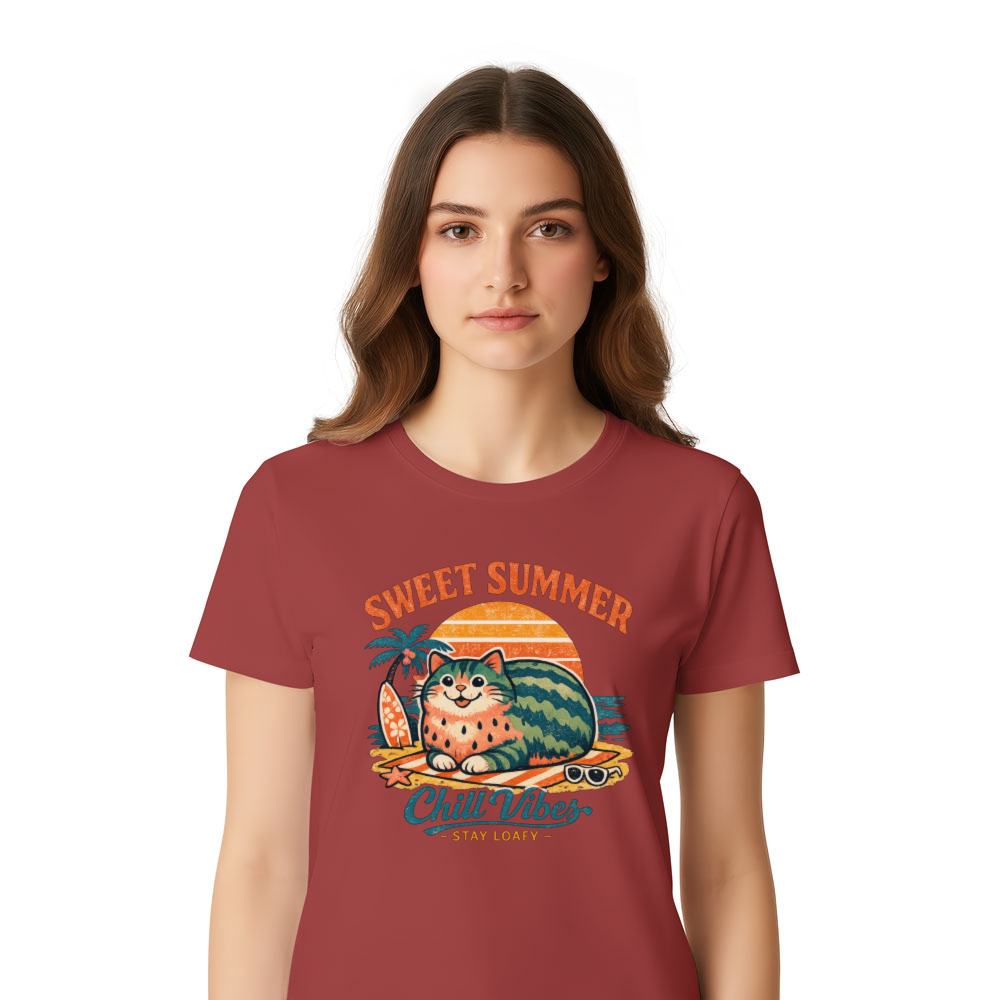 Retro Watermelon Cat Loaf Summer Graphic Tee Cute Gifts for Men Women Boy Kids T-Shirt