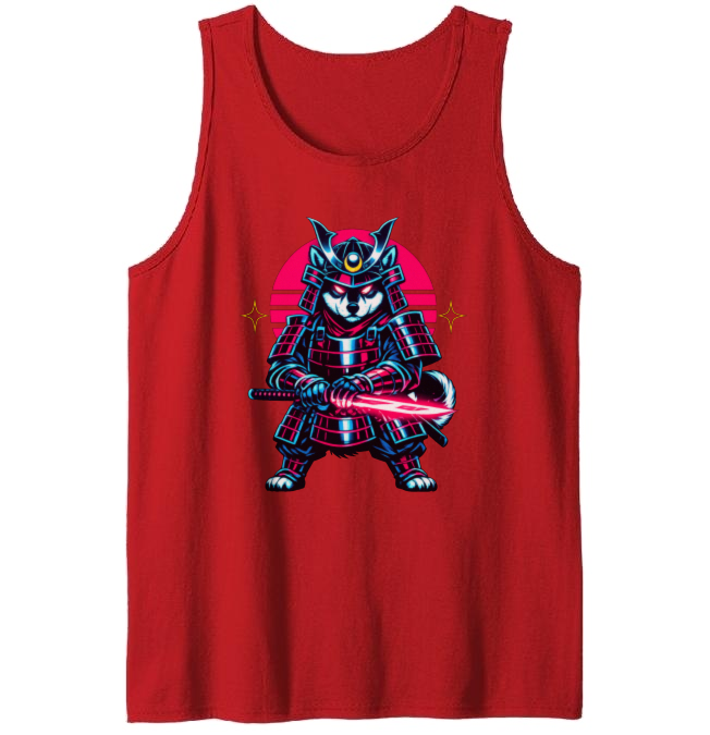 Neon Ronin Shiba Samurai Tanktop Synthwave Duel Graphic Electric Gifts for Men Women Boy Kids Tanktop - Unisex