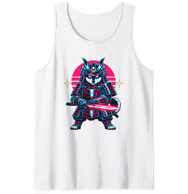 Neon Ronin Shiba Samurai Tanktop Synthwave Duel Graphic Electric Gifts for Men Women Boy Kids Tanktop - Unisex