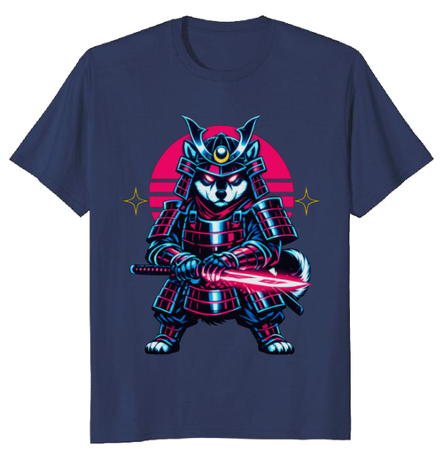 Neon Ronin Shiba Samurai Synthwave Retro Futuristic Gifts for Men Women Boy Kids T-Shirt