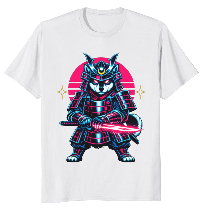 Neon Ronin Shiba Samurai Synthwave Retro Futuristic Gifts for Men Women Boy Kids T-Shirt