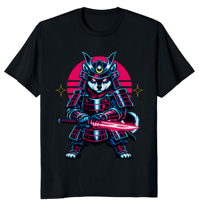 Neon Ronin Shiba Samurai Synthwave Retro Futuristic Gifts for Men Women Boy Kids T-Shirt
