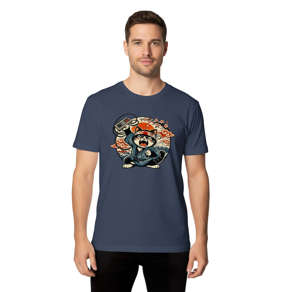 Ukiyo-e Otaku Cat Gamer T-Shirt Nostalgic Gifts for Men Women Boy Kids T-Shirt