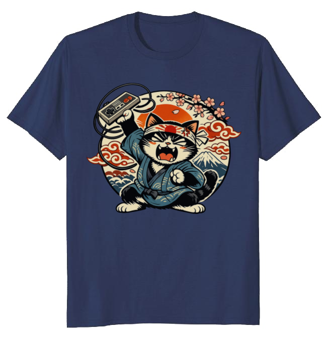 Ukiyo-e Otaku Cat Gamer T-Shirt Nostalgic Gifts for Men Women Boy Kids T-Shirt