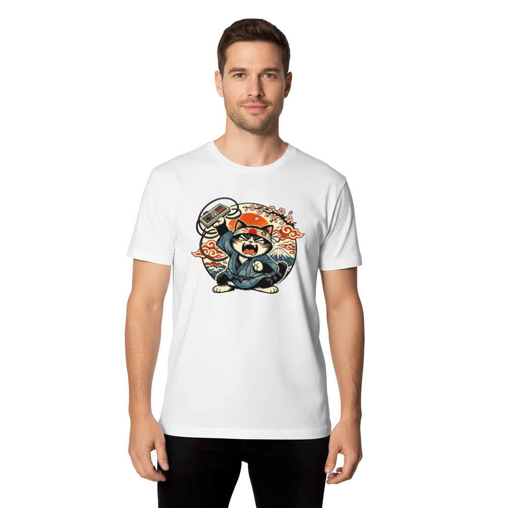 Ukiyo-e Otaku Cat Gamer T-Shirt Nostalgic Gifts for Men Women Boy Kids T-Shirt