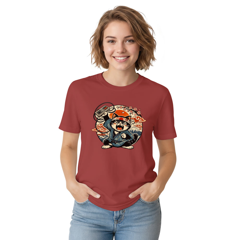 Ukiyo-e Otaku Cat Gamer T-Shirt Nostalgic Gifts for Men Women Boy Kids T-Shirt