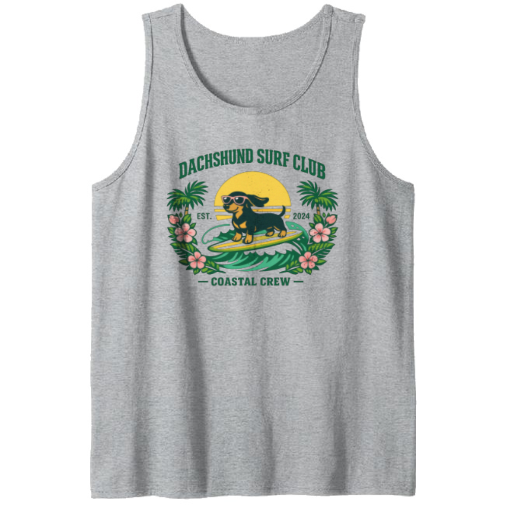 Preppy Dachshund Surf Club Tank Top Tropical Collegiate Graphic Whimsical Gifts for Men Women Boy Kids Tank Top
