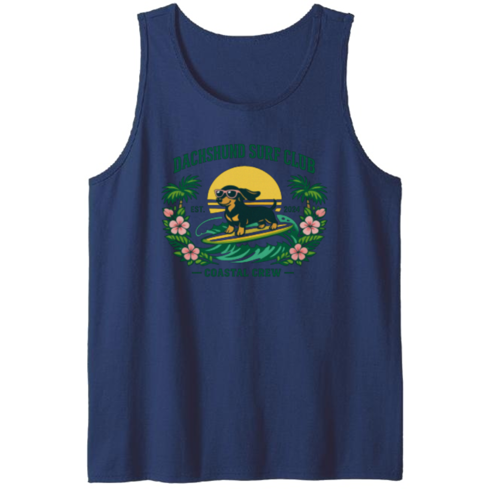 Preppy Dachshund Surf Club Tank Top Tropical Collegiate Graphic Whimsical Gifts for Men Women Boy Kids Tank Top