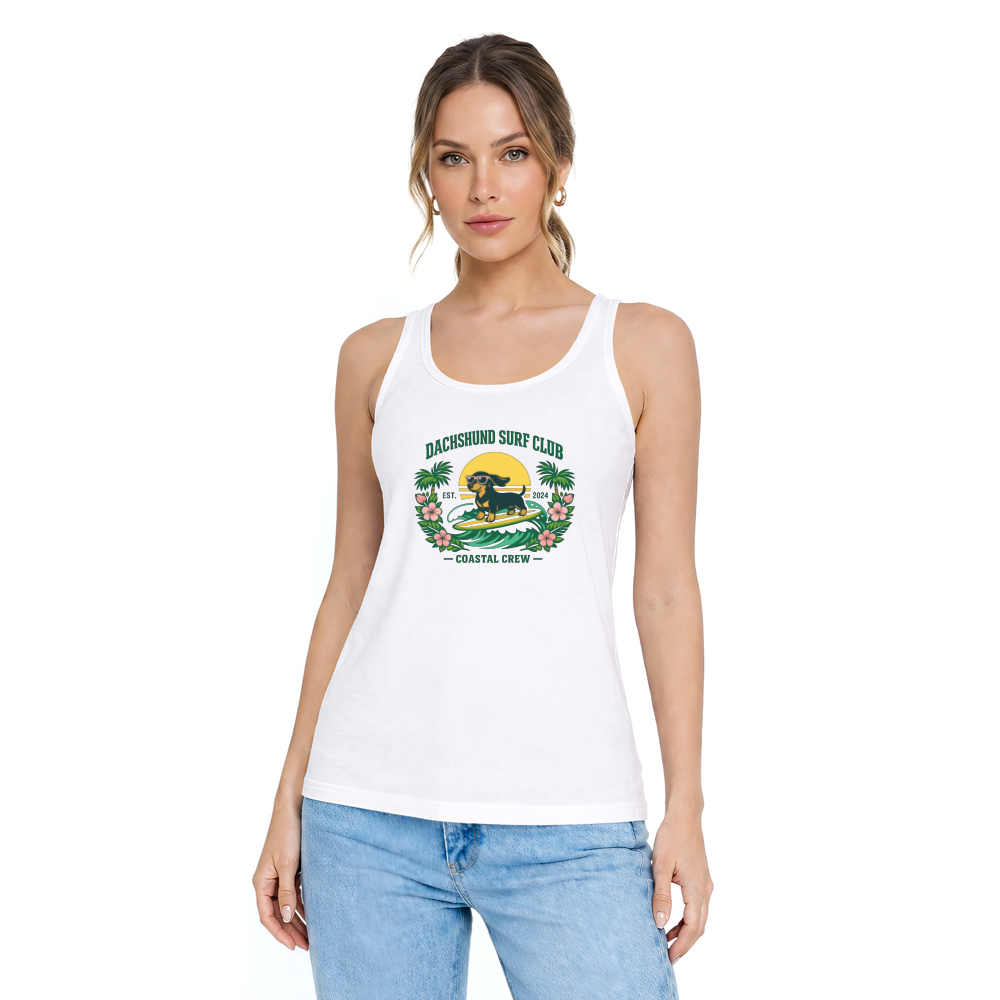 Preppy Dachshund Surf Club Tank Top Tropical Collegiate Graphic Whimsical Gifts for Men Women Boy Kids Tank Top