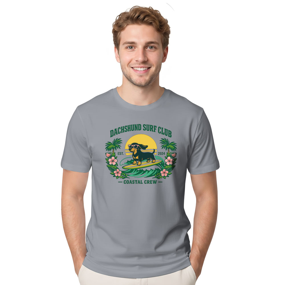 Ink5pire Threads Preppy Dachshund Surf Club T-Shirt Collegiate Tropical Graphic Cute Gifts for Men Women Boy Kids T-Shirt