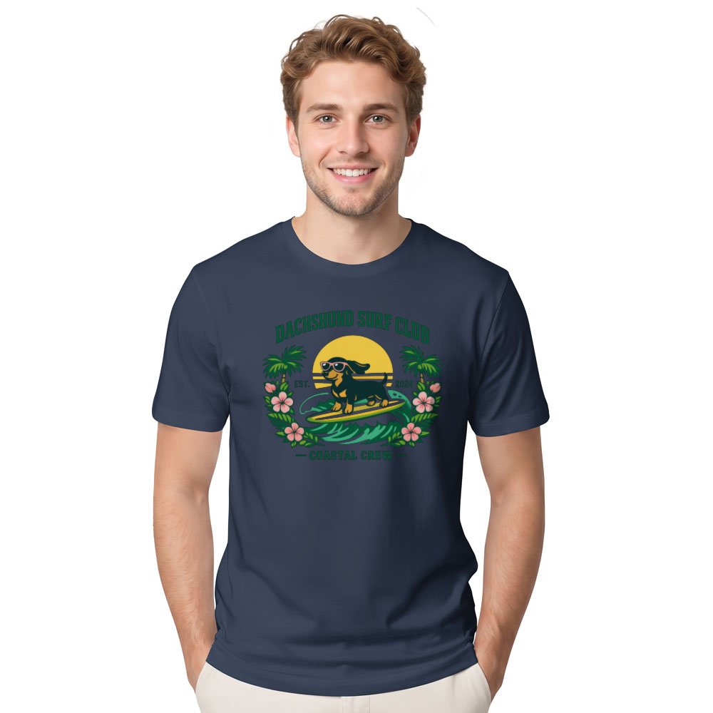 Ink5pire Threads Preppy Dachshund Surf Club T-Shirt Collegiate Tropical Graphic Cute Gifts for Men Women Boy Kids T-Shirt