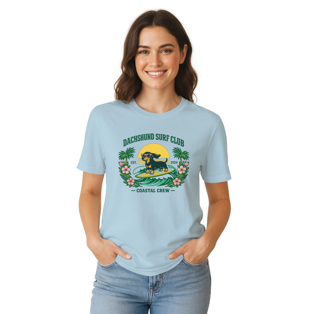 Ink5pire Threads Preppy Dachshund Surf Club T-Shirt Collegiate Tropical Graphic Cute Gifts for Men Women Boy Kids T-Shirt