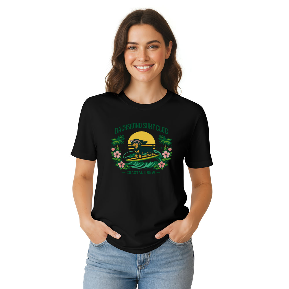 Ink5pire Threads Preppy Dachshund Surf Club T-Shirt Collegiate Tropical Graphic Cute Gifts for Men Women Boy Kids T-Shirt