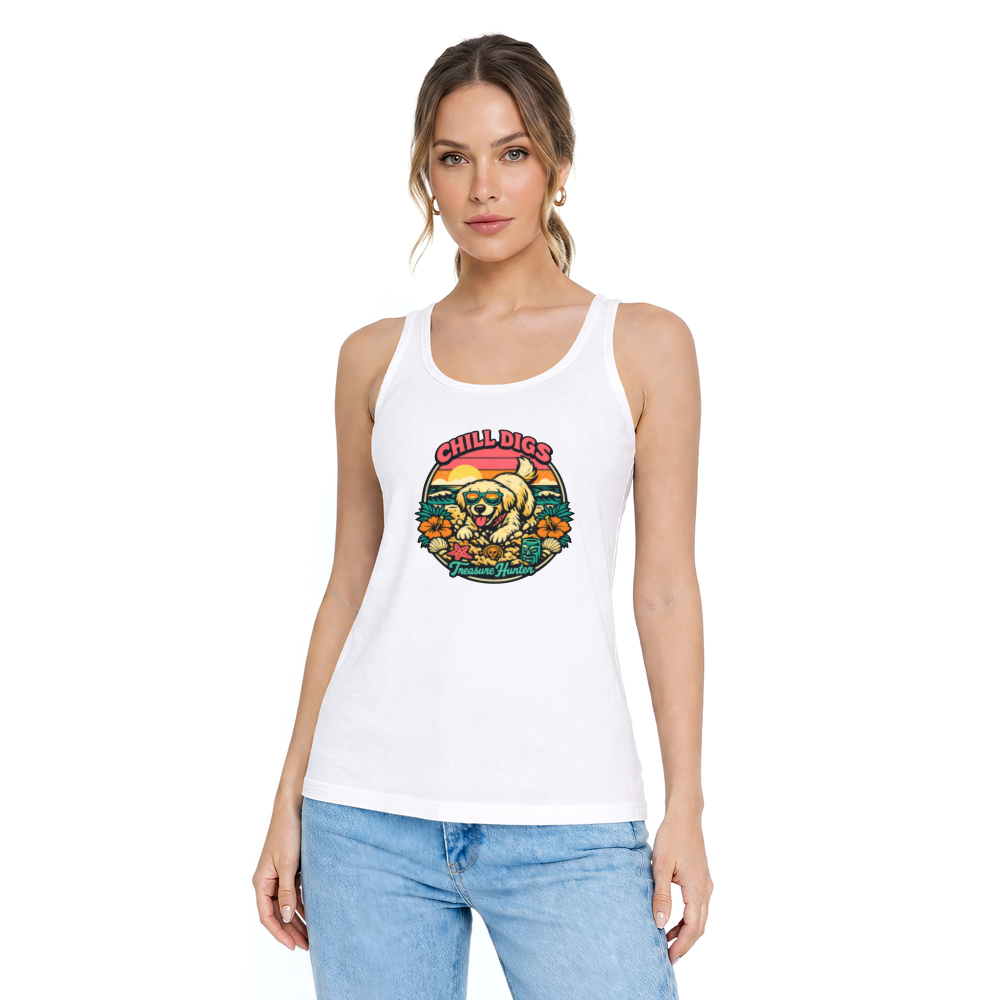 Retro Surf Golden Retriever Beach Treasure Hunt Chill Design Funny Gifts for Men Women Boy Kids Tank Top