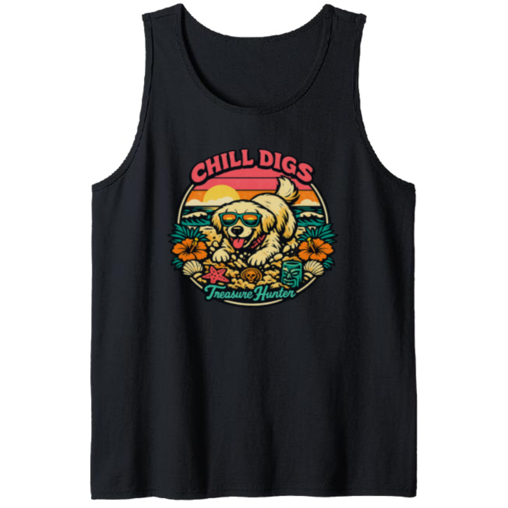 Retro Surf Golden Retriever Beach Treasure Hunt Chill Design Funny Gifts for Men Women Boy Kids Tank Top