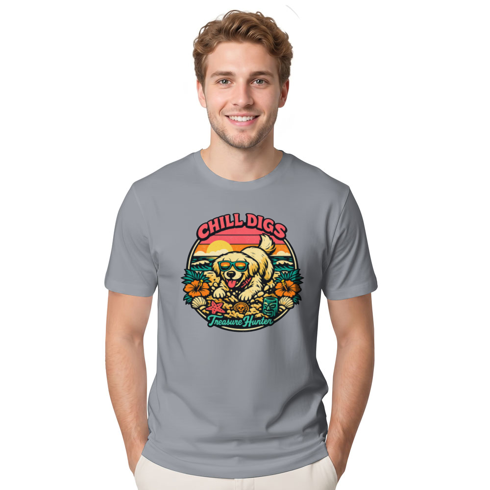 Retro Surf Golden Retriever Tee - Chill Digs & Buried Treasures Cute Gifts for Men Women Boy Kids T-Shirt