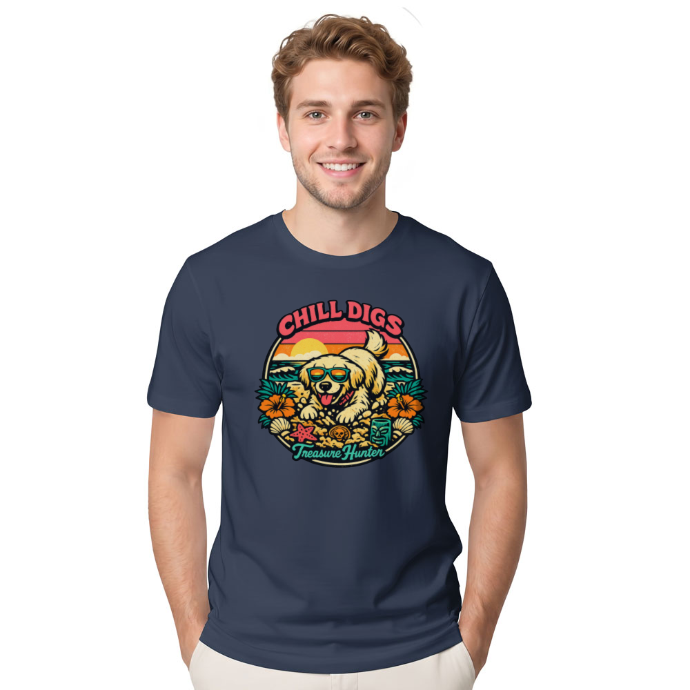 Retro Surf Golden Retriever Tee - Chill Digs & Buried Treasures Cute Gifts for Men Women Boy Kids T-Shirt