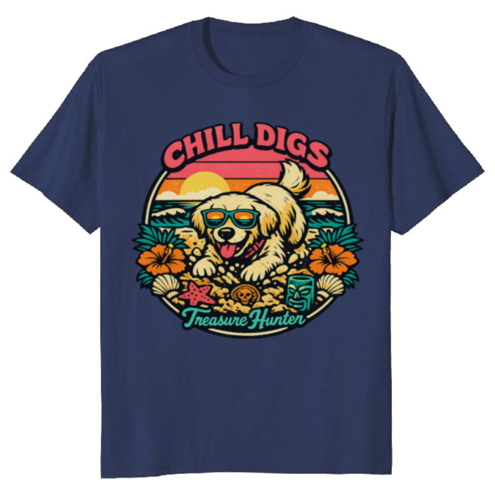 Retro Surf Golden Retriever Tee - Chill Digs & Buried Treasures Cute Gifts for Men Women Boy Kids T-Shirt
