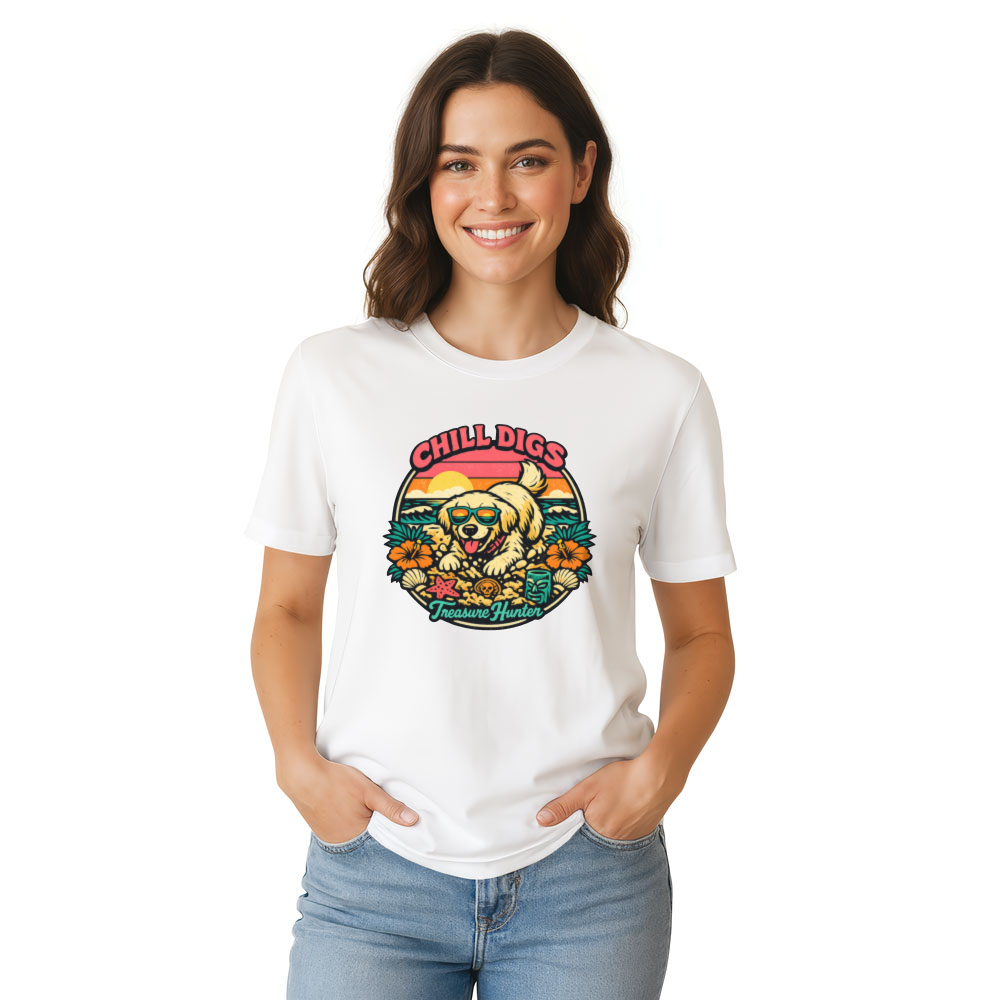 Retro Surf Golden Retriever Tee - Chill Digs & Buried Treasures Cute Gifts for Men Women Boy Kids T-Shirt