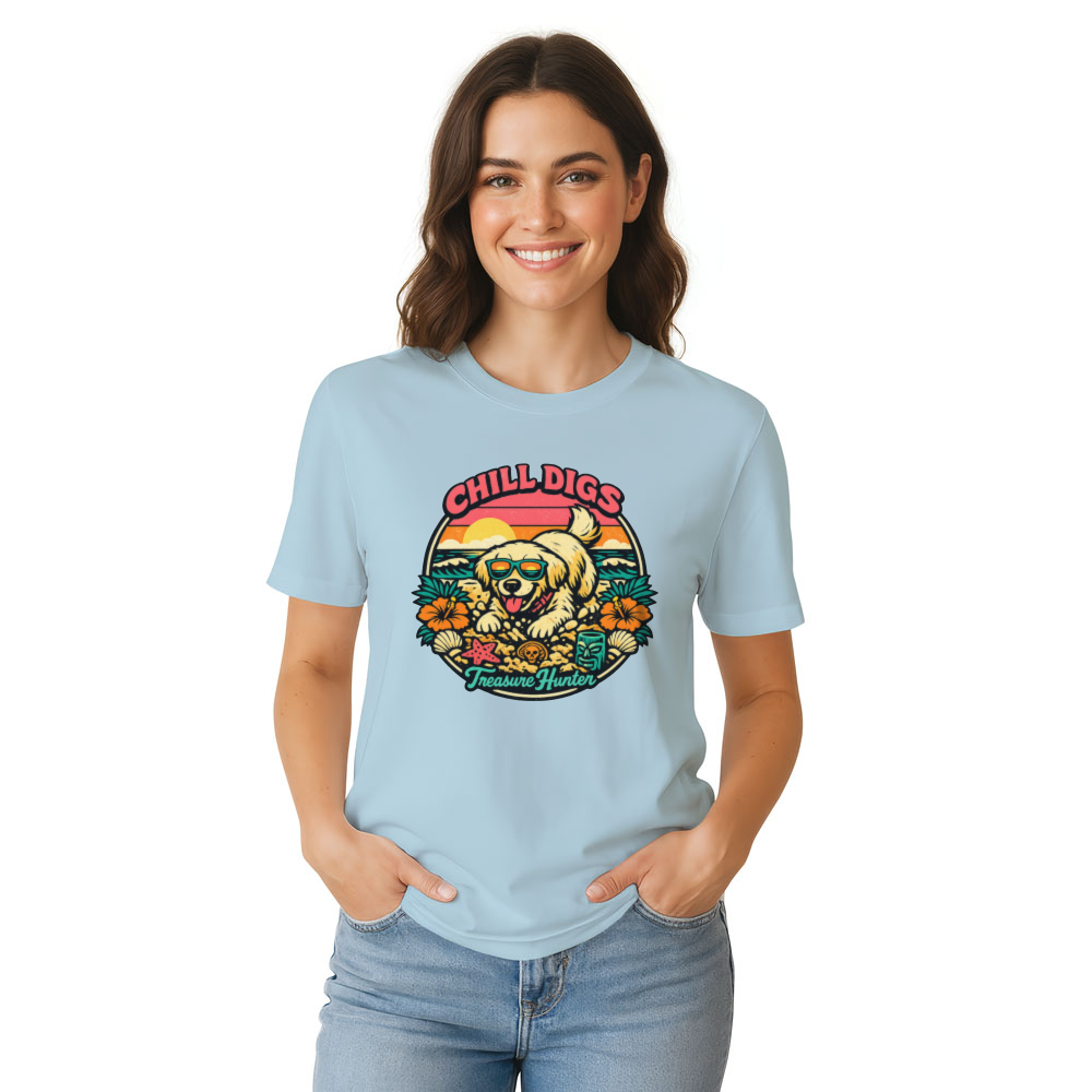 Retro Surf Golden Retriever Tee - Chill Digs & Buried Treasures Cute Gifts for Men Women Boy Kids T-Shirt