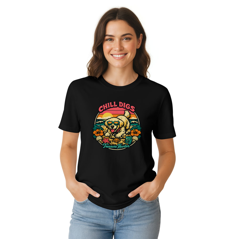 Retro Surf Golden Retriever Tee - Chill Digs & Buried Treasures Cute Gifts for Men Women Boy Kids T-Shirt