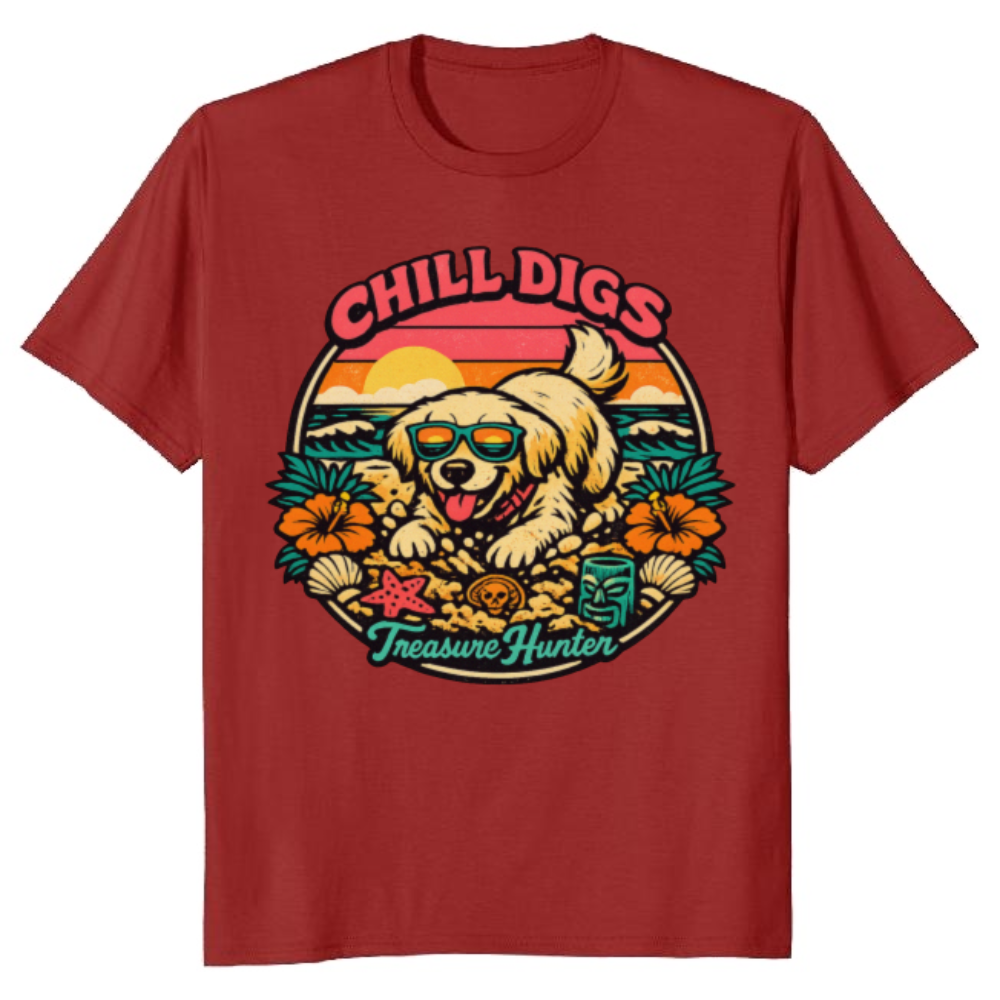 Retro Surf Golden Retriever Tee - Chill Digs & Buried Treasures Cute Gifts for Men Women Boy Kids T-Shirt