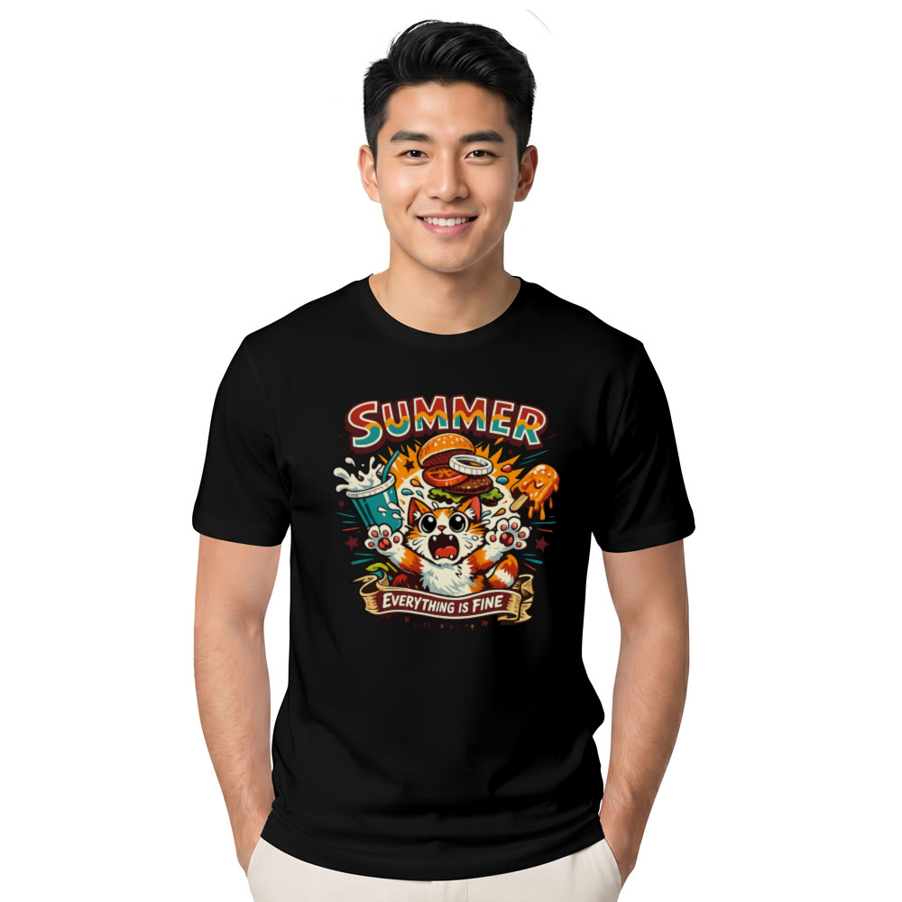 Panic Picnic Retro Cat Graphic Tee Funny Gifts for Men Women Boy Kids T-Shirt
