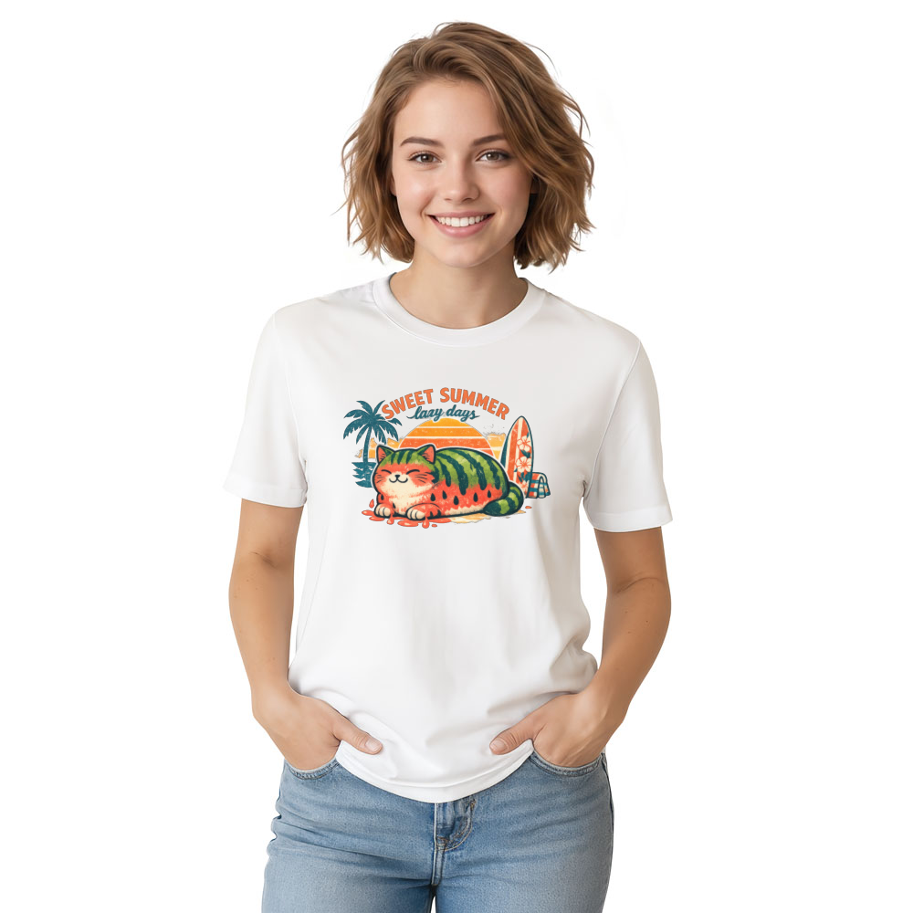 Watermelon Cat Loaf Retro T-Shirt Cute Gifts for Men Women Boy Kids T-Shirt