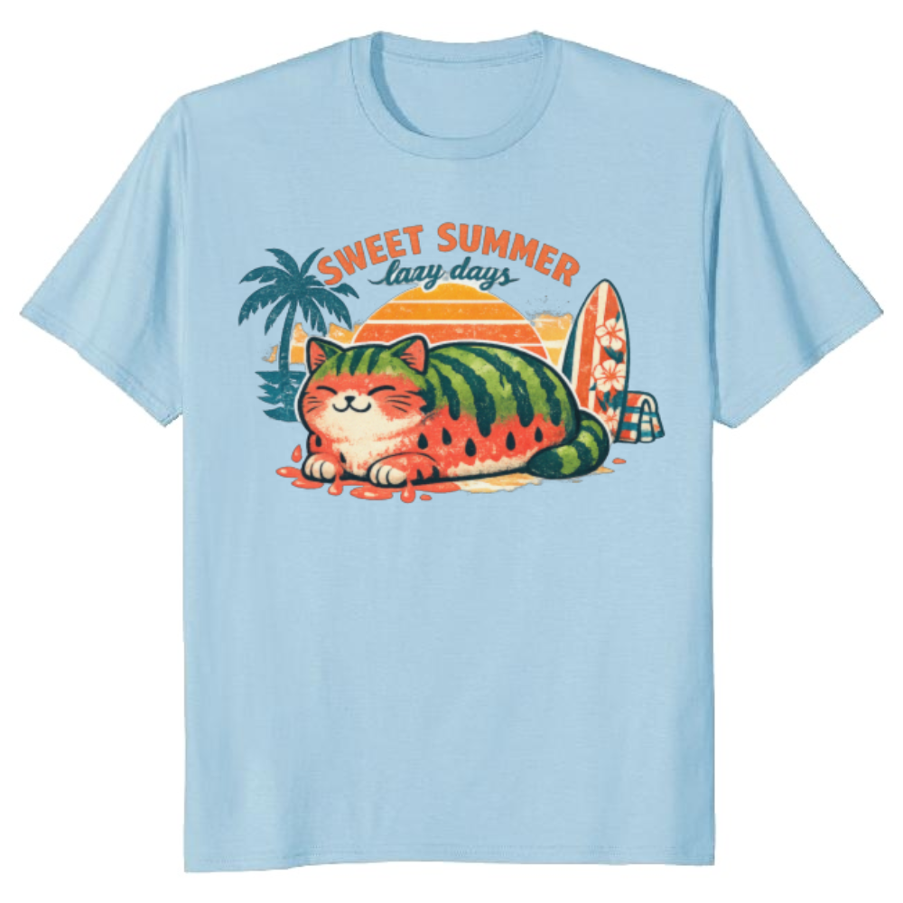 Watermelon Cat Loaf Retro T-Shirt Cute Gifts for Men Women Boy Kids T-Shirt