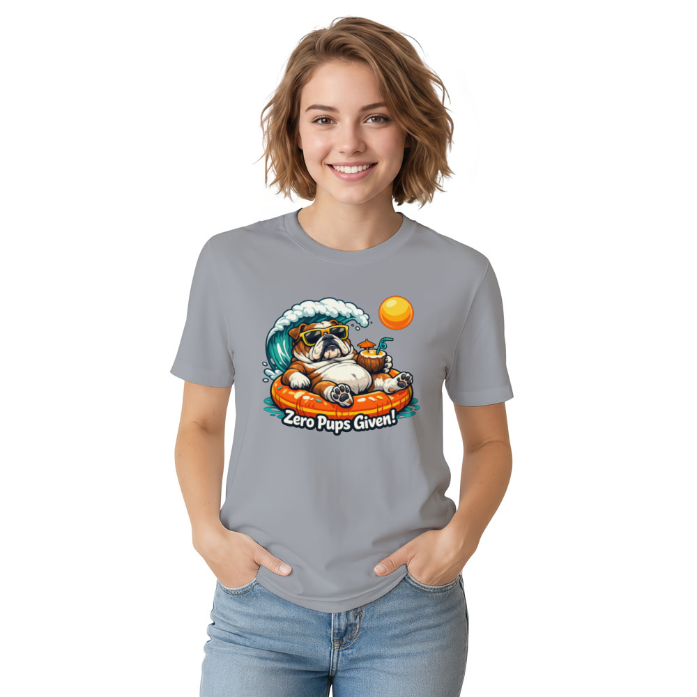 Zero Pups Given Unbothered Bulldog Beach Graphic Funny Gifts for Men Women Boy Kids T-Shirt