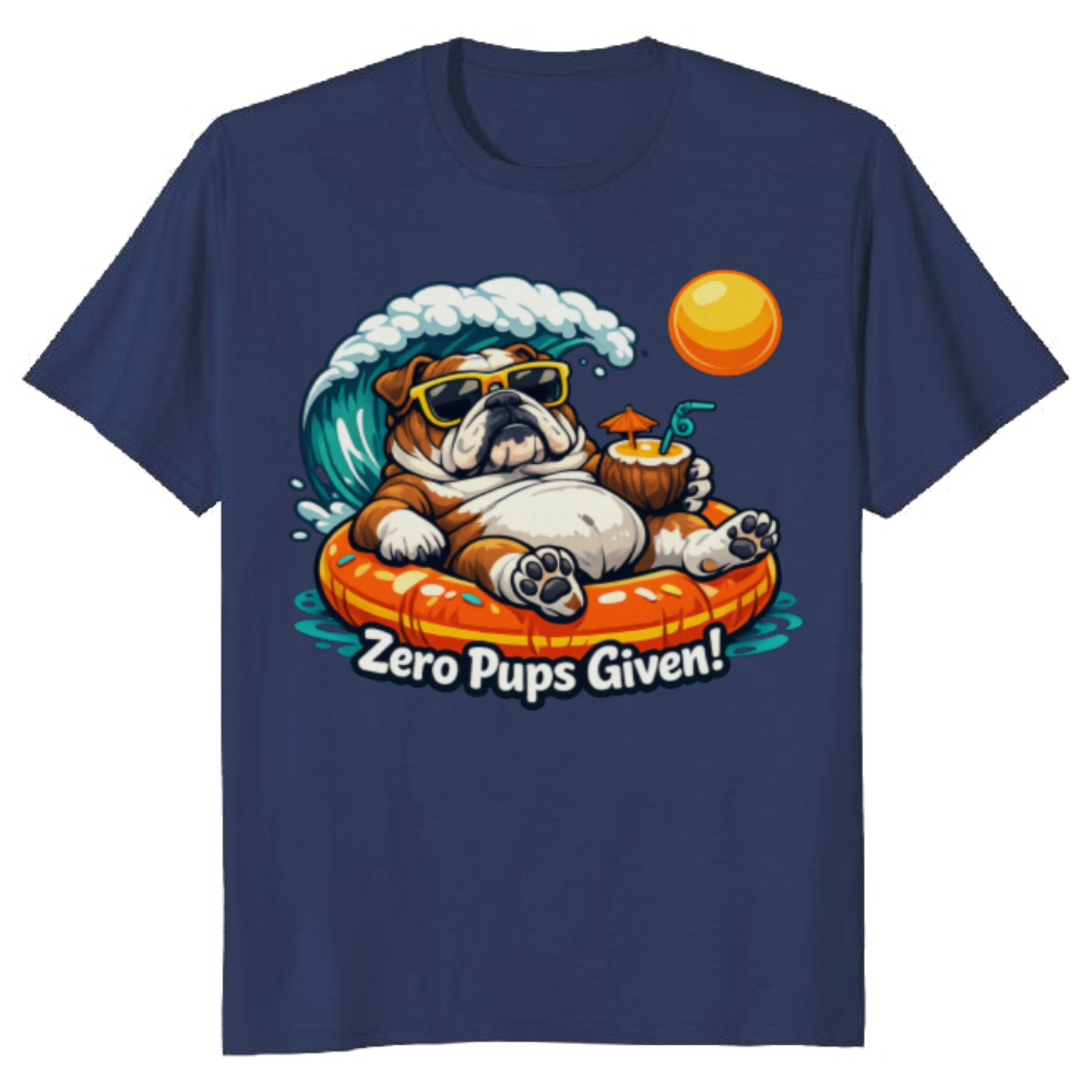 Zero Pups Given Unbothered Bulldog Beach Graphic Funny Gifts for Men Women Boy Kids T-Shirt
