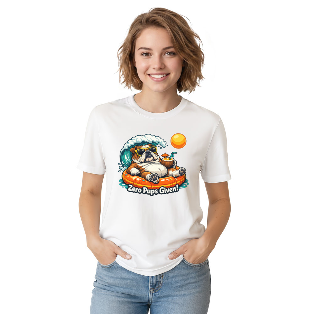 Zero Pups Given Unbothered Bulldog Beach Graphic Funny Gifts for Men Women Boy Kids T-Shirt