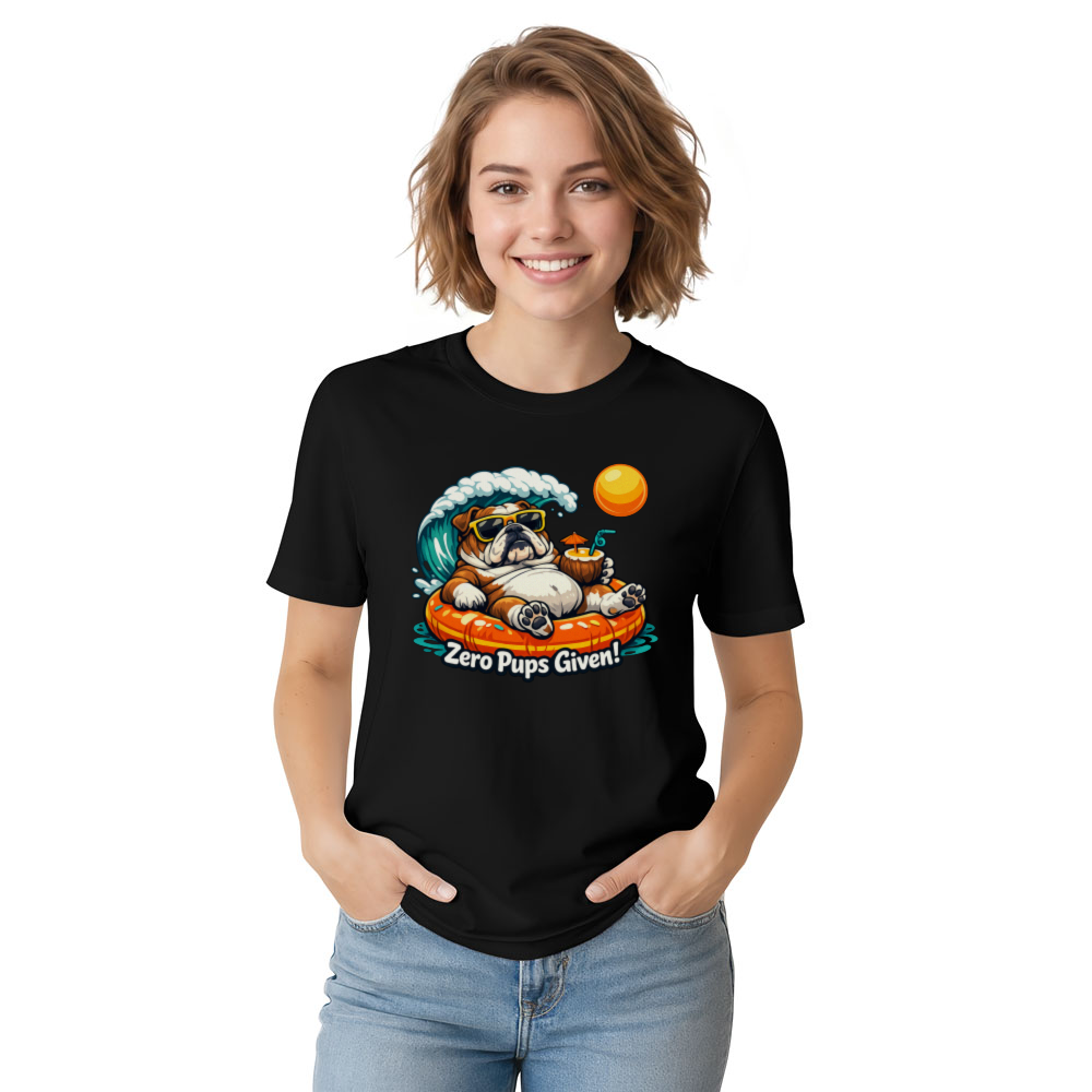 Zero Pups Given Unbothered Bulldog Beach Graphic Funny Gifts for Men Women Boy Kids T-Shirt