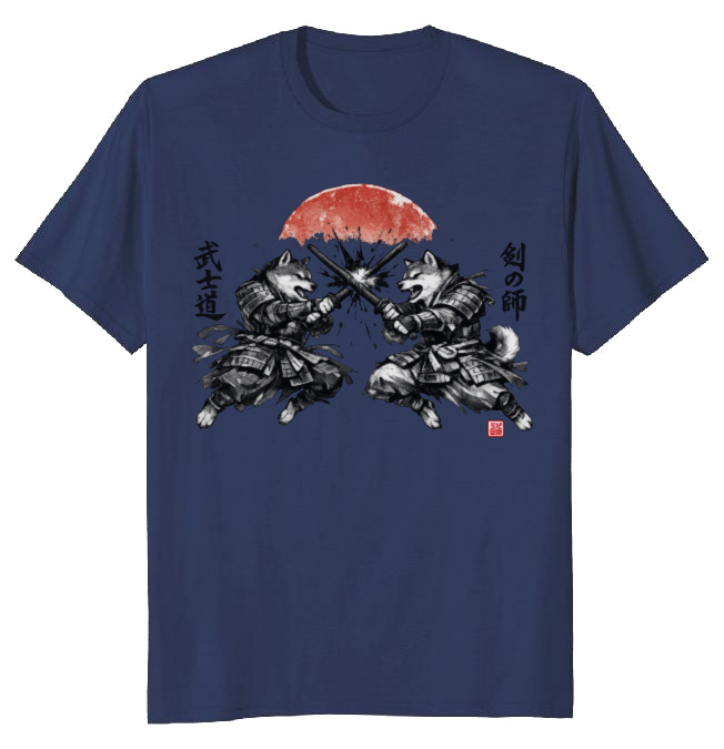 Shiba Samurai Ink Wash Clash Vintage Japanese Poster Epic Gifts for Men Women Boy Kids T-Shirt