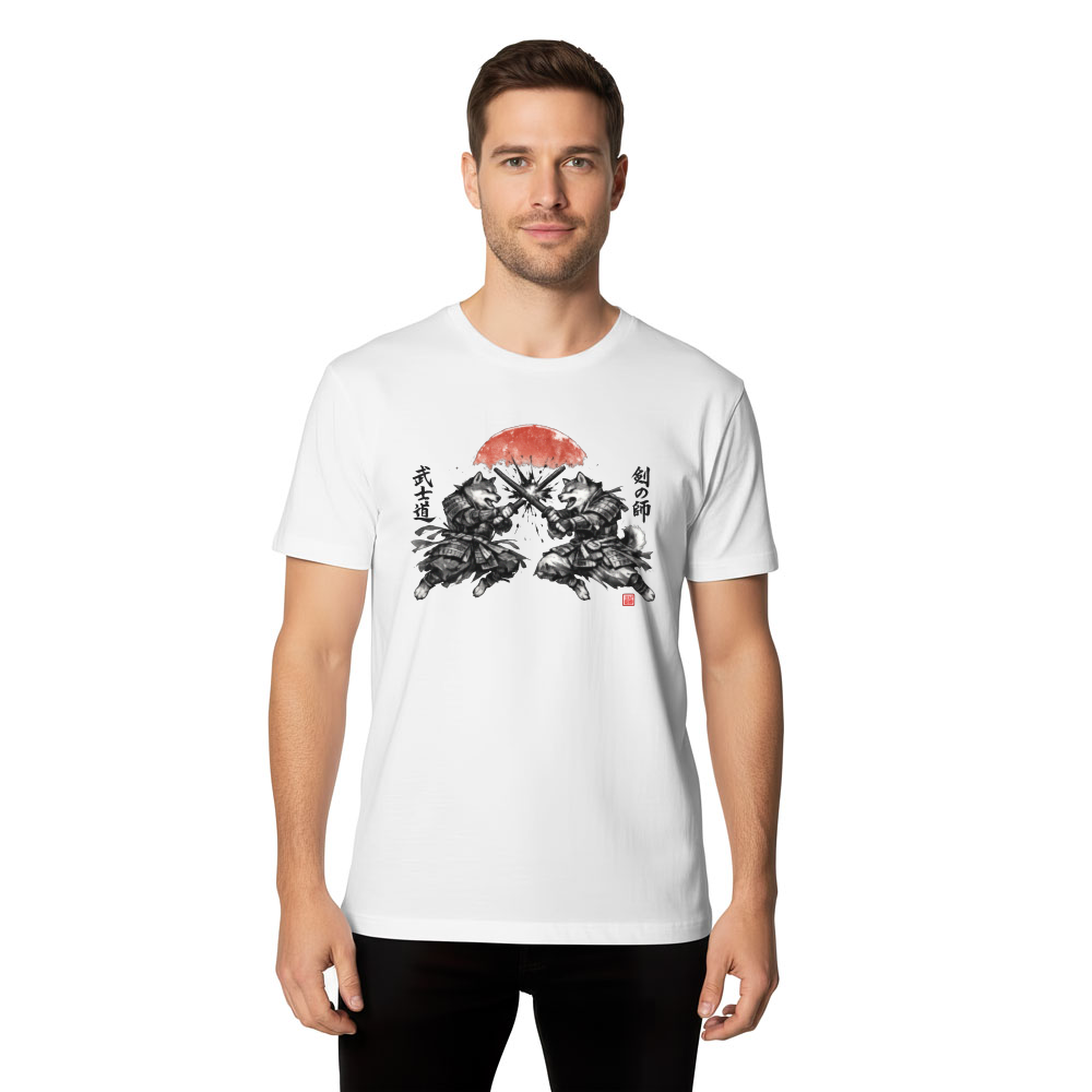 Shiba Samurai Ink Wash Clash Vintage Japanese Poster Epic Gifts for Men Women Boy Kids T-Shirt