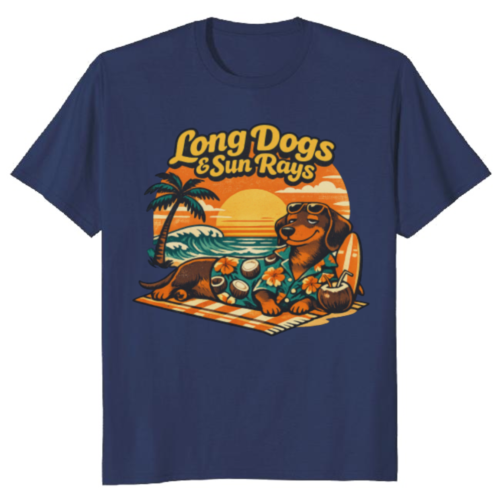 Aloha Wiener Retro 70s Dachshund Beach Club Graphic Tee Orange Teal Vintage Gifts for Men Women Boy Kids T-Shirt