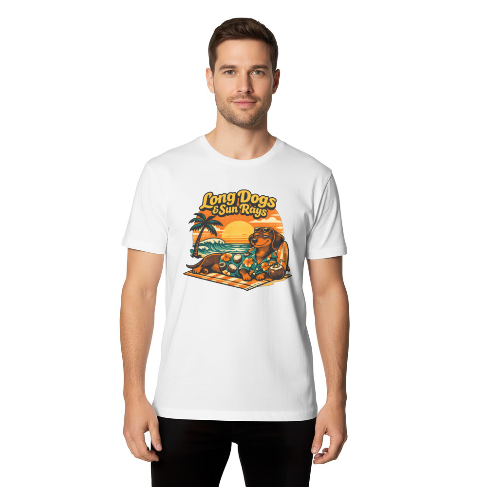 Aloha Wiener Retro 70s Dachshund Beach Club Graphic Tee Orange Teal Vintage Gifts for Men Women Boy Kids T-Shirt