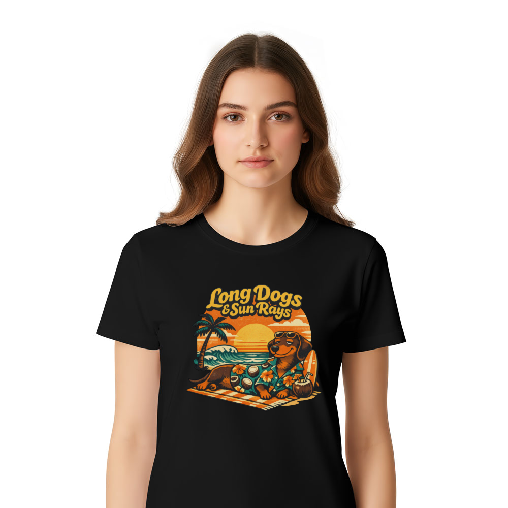 Aloha Wiener Retro 70s Dachshund Beach Club Graphic Tee Orange Teal Vintage Gifts for Men Women Boy Kids T-Shirt