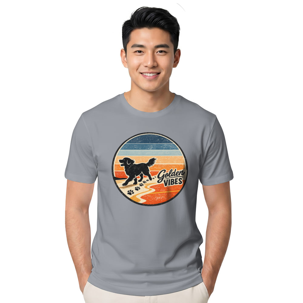 Retro Golden Retriever Tee Sunset Paw Prints Playful Gifts for Men Women Boy Kids T-Shirt