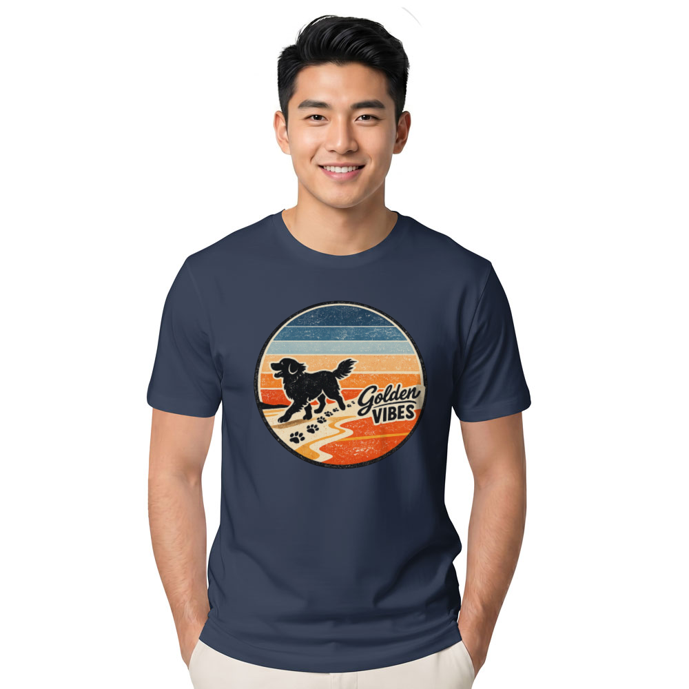 Retro Golden Retriever Tee Sunset Paw Prints Playful Gifts for Men Women Boy Kids T-Shirt