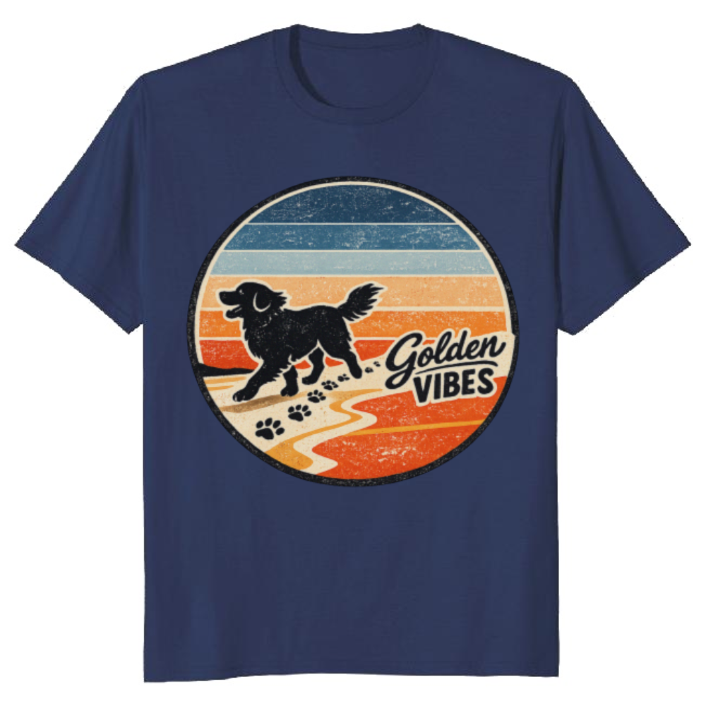 Retro Golden Retriever Tee Sunset Paw Prints Playful Gifts for Men Women Boy Kids T-Shirt