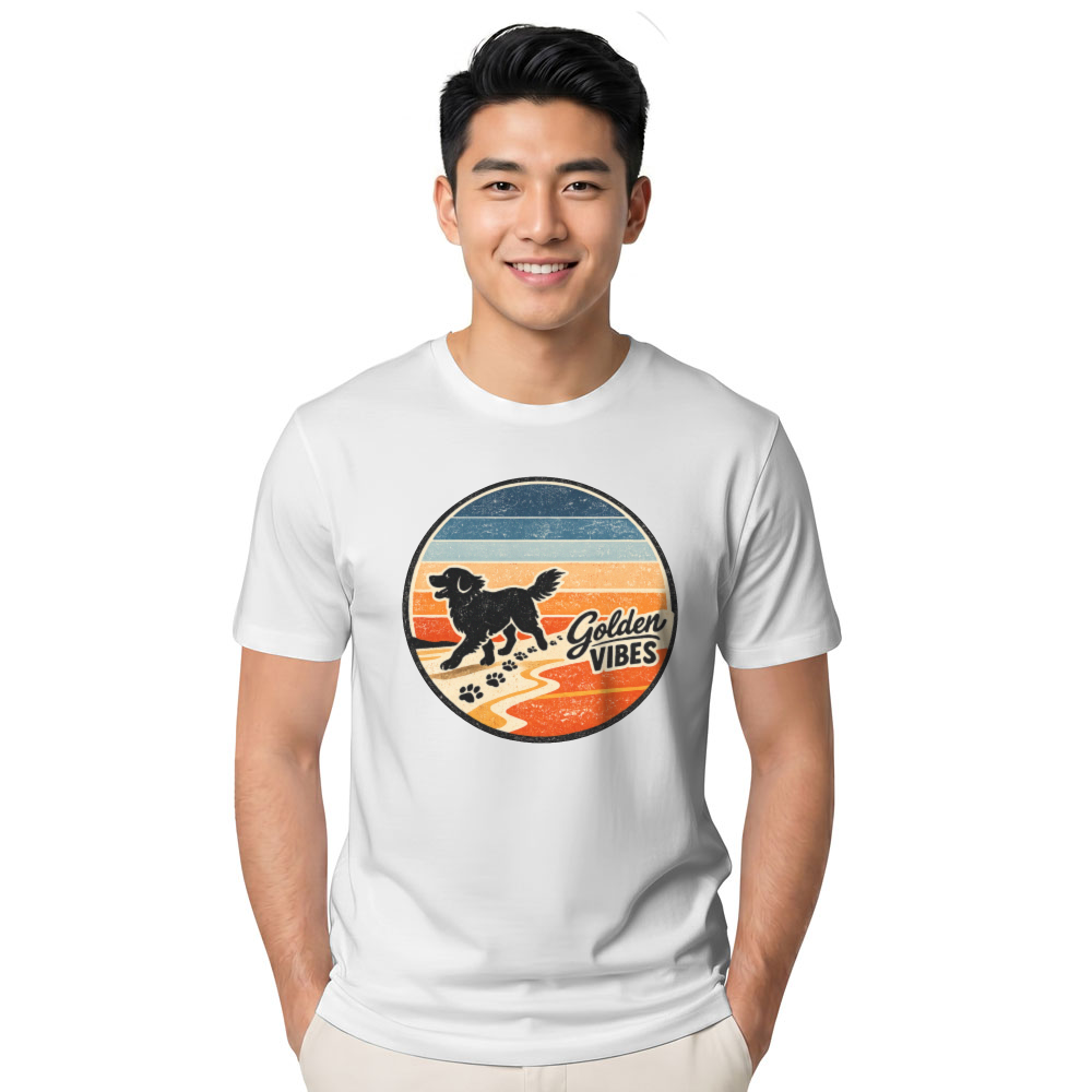 Retro Golden Retriever Tee Sunset Paw Prints Playful Gifts for Men Women Boy Kids T-Shirt